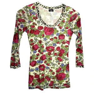 COSABELLA Italy Mesh Stretch Rose leopard Print  Top Size Medium